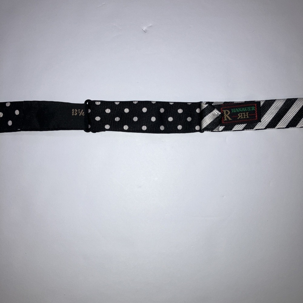 R Hanauer Silk Bow Tie Black White Polka Dot & Stripe Self Tie Adjustable - Picture 7 of 7